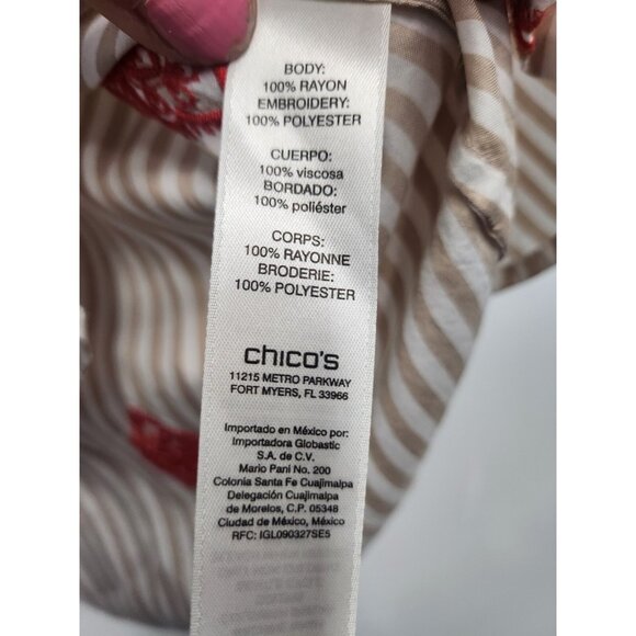 Chicos Button up Shirt Womens Medium Embroidered Striped Long Sleeve BOHO Casual - Picture 6 of 10